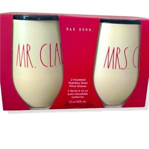 Rae Dunn Set of 2 Christmas Insulated Stainless Steel Wine Glasses-Mr Mrs Claus